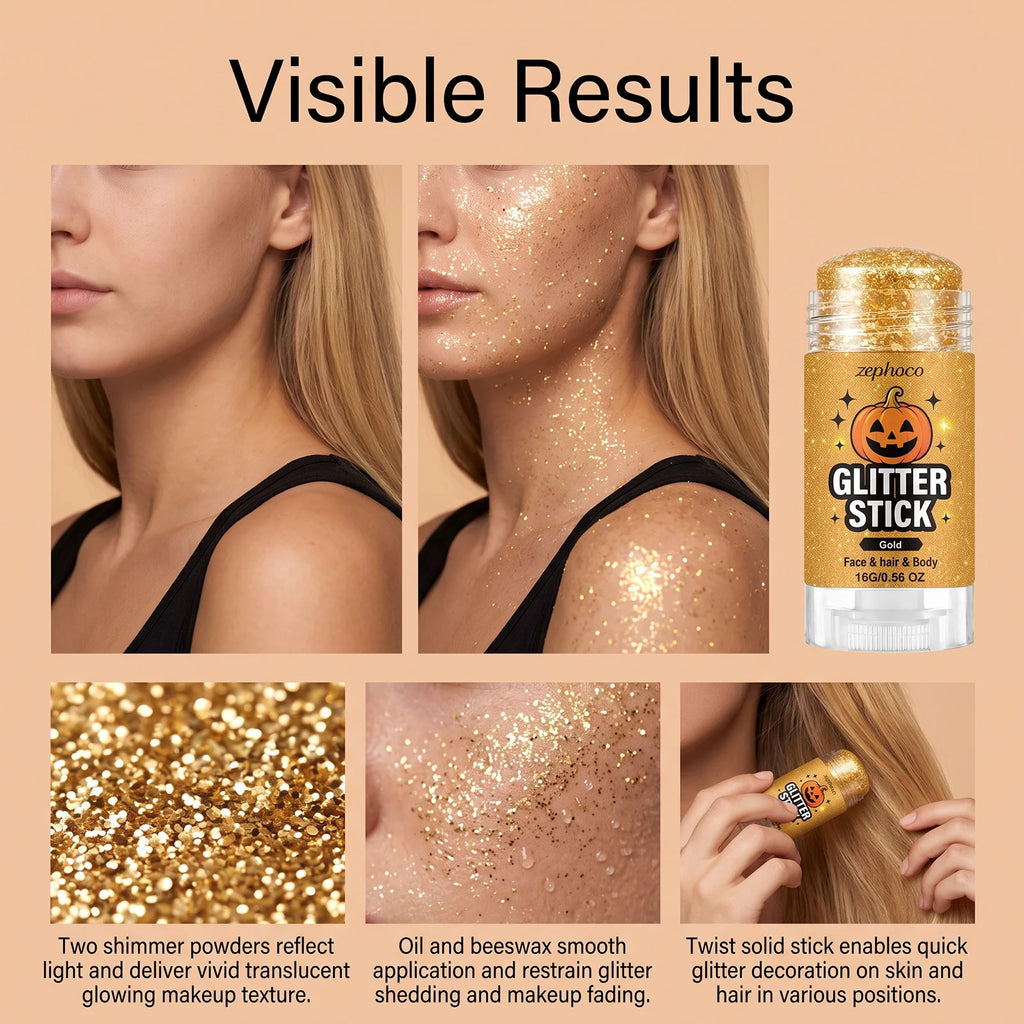 Sparkling Sequins Glitter Gel Stick 6 Colors Washable Highgloss Shine Body Hair Glitter Gel Festival Makeup for Halloween Party