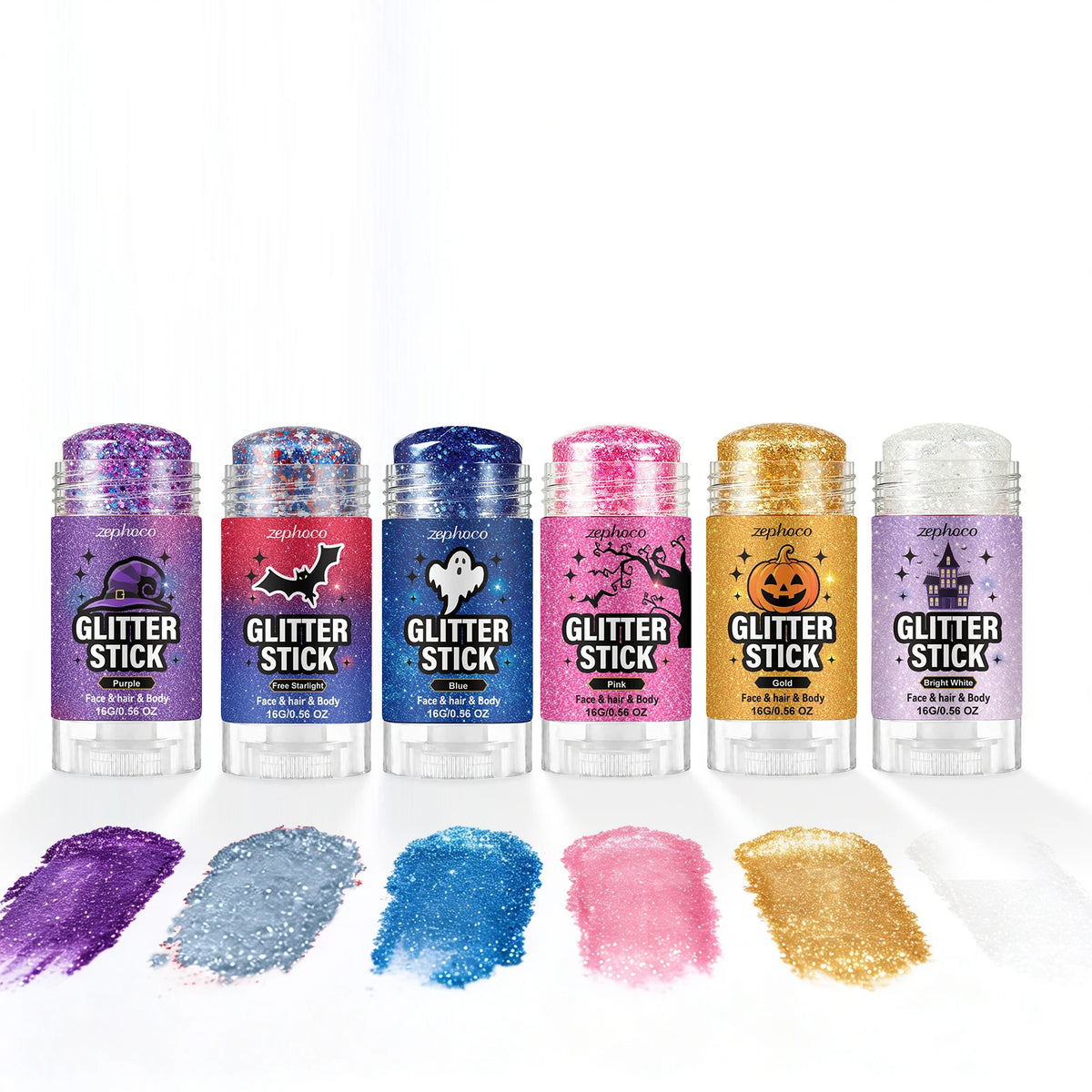 Sparkling Sequins Glitter Gel Stick 6 Colors Washable Highgloss Shine Body Hair Glitter Gel Festival Makeup for Halloween Party