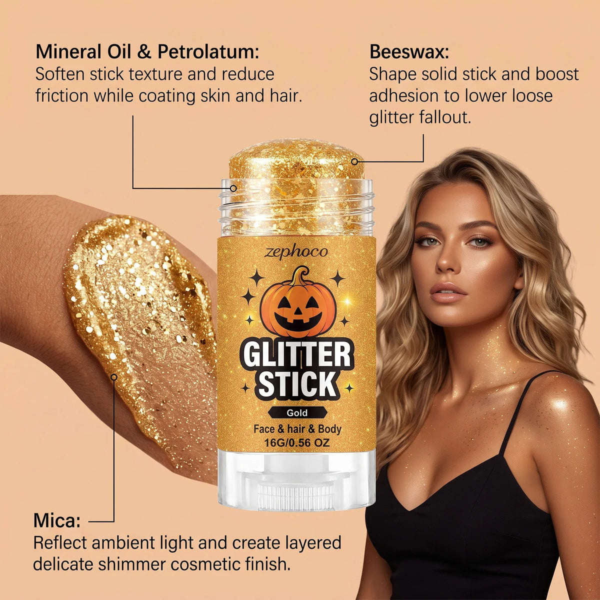 Sparkling Sequins Glitter Gel Stick 6 Colors Washable Highgloss Shine Body Hair Glitter Gel Festival Makeup for Halloween Party