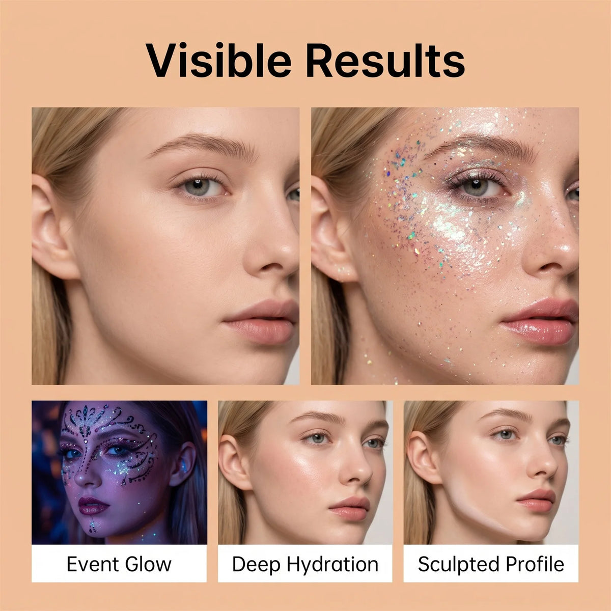 Mess-Free Glitter Stick Washable Face Body Hair Shimmer Crayon Non-Toxic Halloween Cosplay Party Makeup Sparkling SequinsGlitter