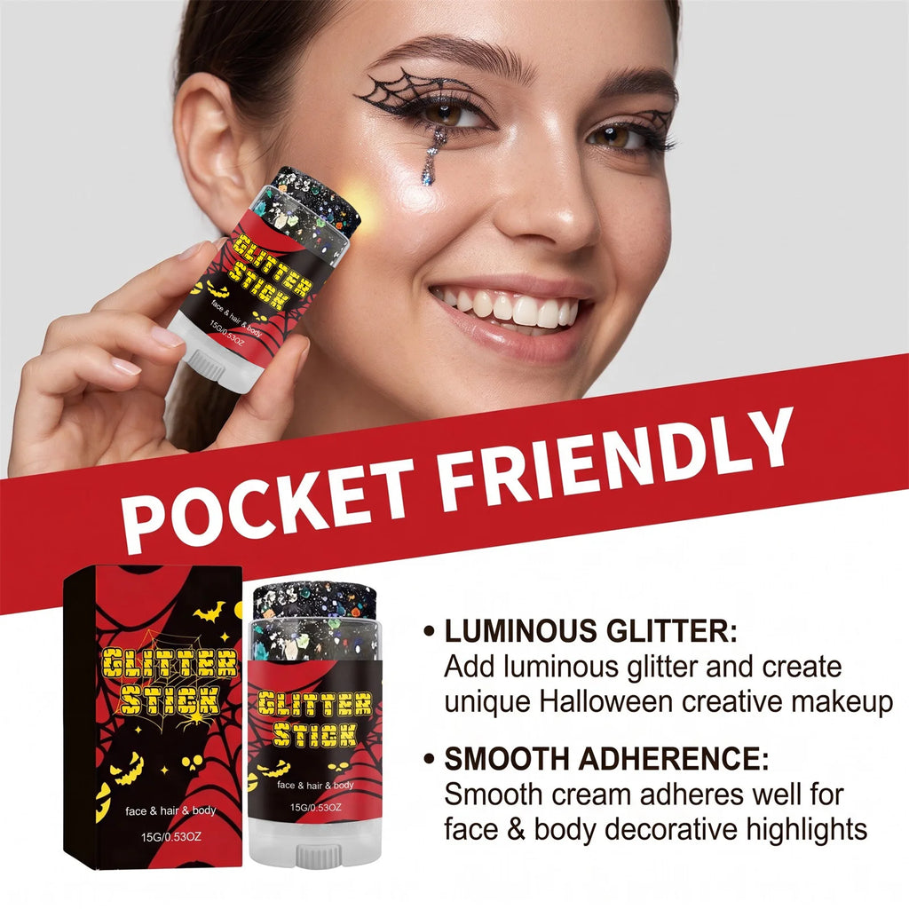 Mess-Free Glitter Stick Washable Face Body Hair Shimmer Crayon Non-Toxic Halloween Cosplay Party Makeup Sparkling SequinsGlitter