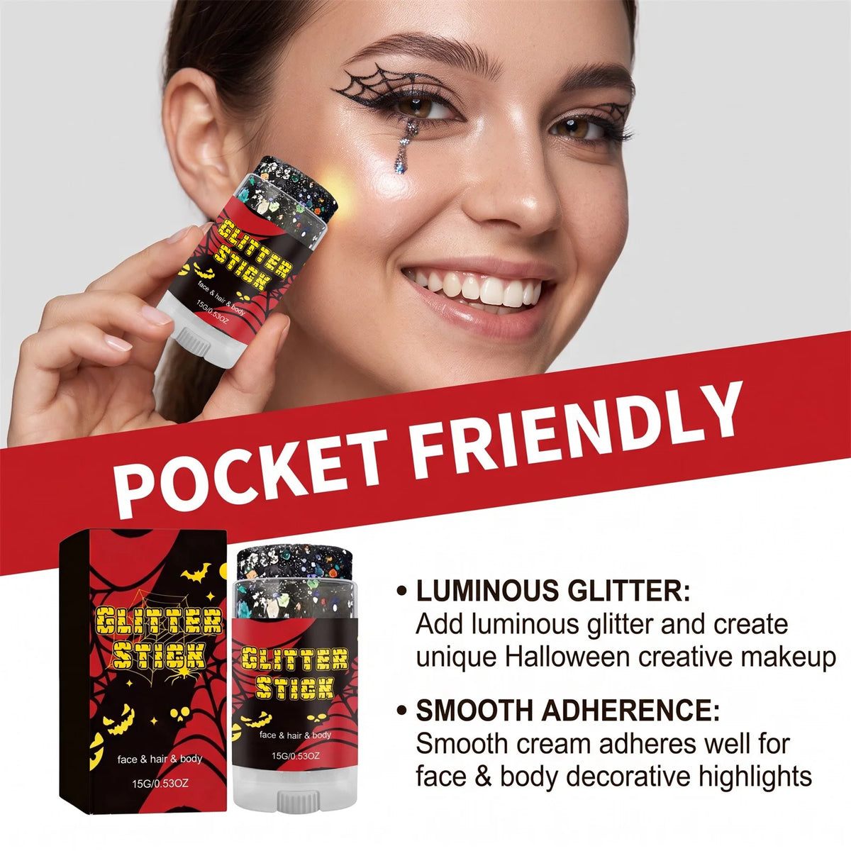 Mess-Free Glitter Stick Washable Face Body Hair Shimmer Crayon Non-Toxic Halloween Cosplay Party Makeup Sparkling SequinsGlitter